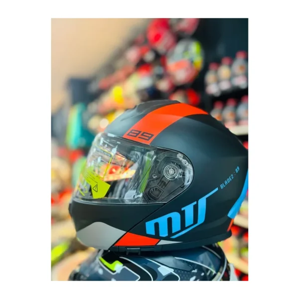 Mts 966 WX89 Siyah Mavi Kırmızı Çene Açılır Motor Kaskı
