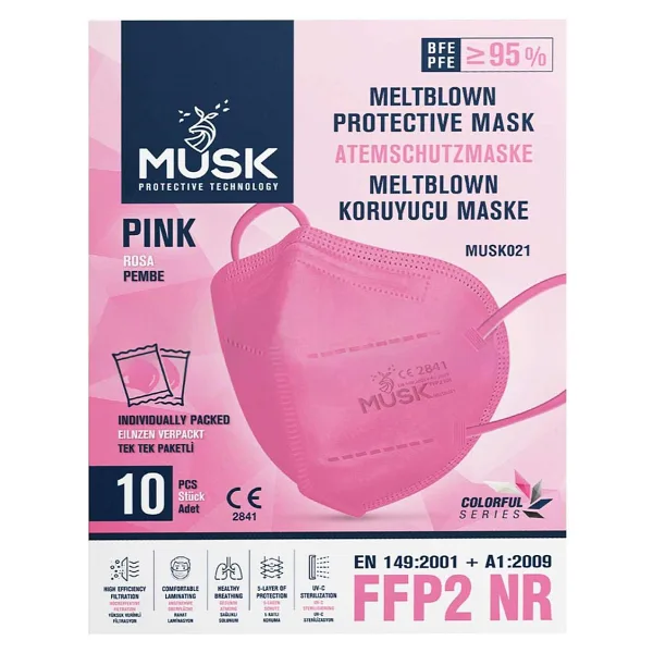 Musk FFP2 N95 5 Katlı Meltblown Ultrasonik 10'lu Koruyucu Maske