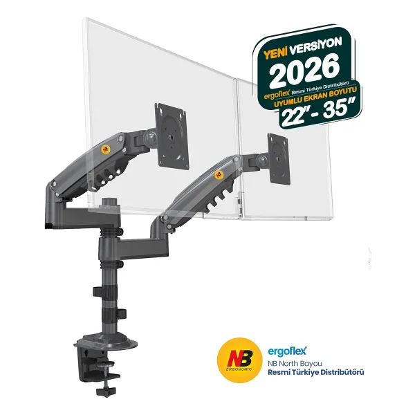 North Bayou H180 22-35 inç İki Kollu Amortisörlü Monitör Standı