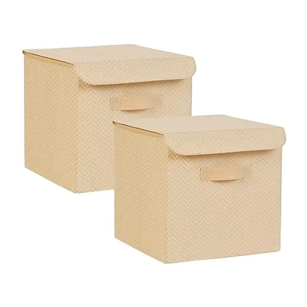 Ocean Home Textile 2'li Bej Balıksırtı Kapaklı Kutu Set 30 x 30 x 30 cm