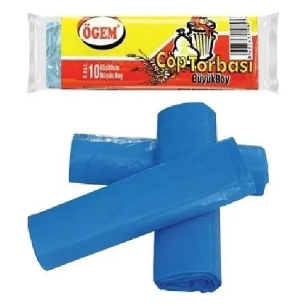 Ögem Büyük Boy Çöp Torbası 65 x 80 cm 10'lu Rulo x 1 Paket = 10 Adet (Mavi)