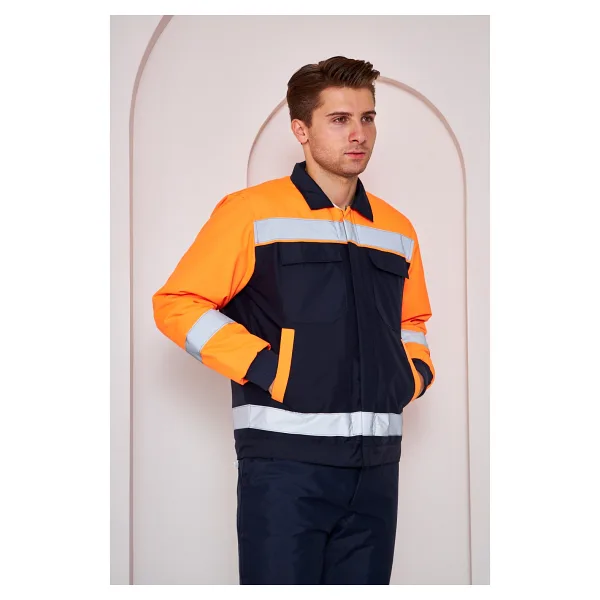 Orange Safety Turuncu-Lacivert Soğuk Hava İş İş Montu Takım Su Ve Rüzgar İticili (XL)