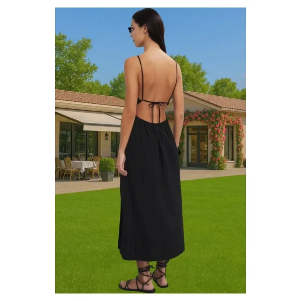Pamuklu Elastan Maxi Plaj Elbisesi A line Kesim Halter Yaka Yazlık Trend Tasarım Rahat Ve Şık