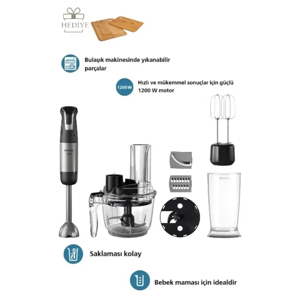 Philips Smoothie Doğrayıcı, Blender ve Karıştırma Speedtrigger Teknolojisi 1200W El Blender Seti ve Mutfak Robotu - Siyah