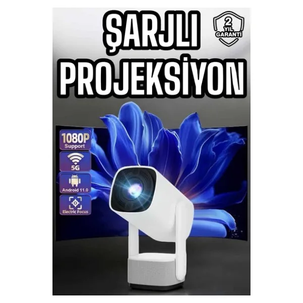 Şarjlı Projeksiyon Oyun Sinema Projektörü 4K Hd Görüntü Kaliteli - Ahşap