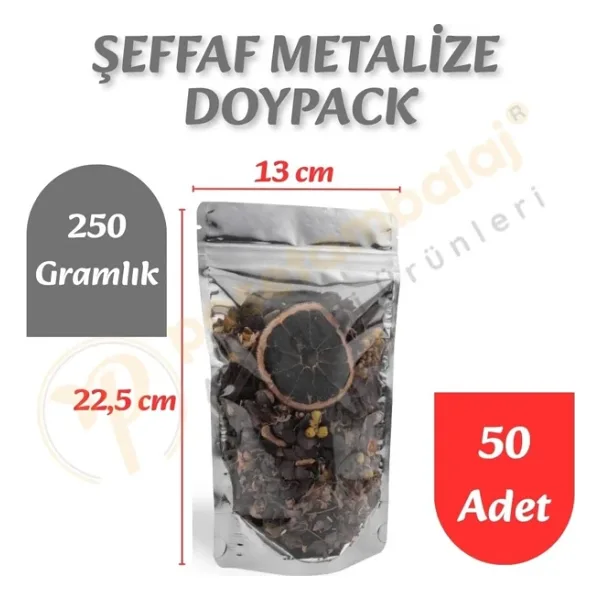 Şeffaf Metalize Doypack 13X22,5X7 Cm (50 Adet)