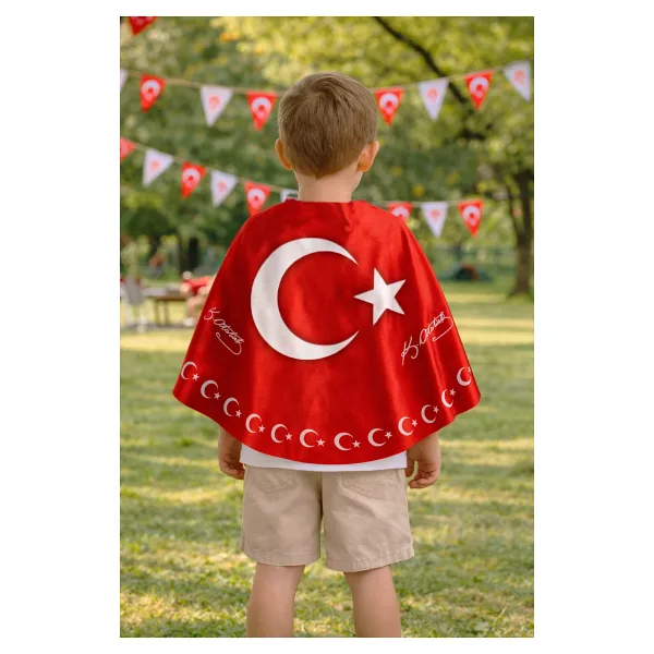 Tarzını Seç Tarzını Seç Çift Taraflı Ayyıldız Türk Bayraklı Pelerin Gösteri Kostümü 145x73cm