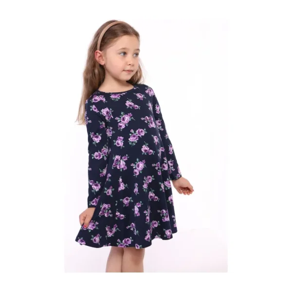 Toontoy Kız Çocuk Çiçek Desenli Elbise Mor