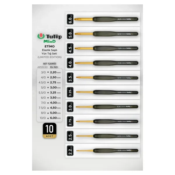 Tulip Etimo MIND - 10'lu Set- Elastik Silikon Saplı Yün Tığ - 10 Adet Etimo Tığ