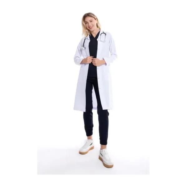 Uçak Medikal Beyaz Maxi Boy, Klasik Yaka, Doktor Önlüğü