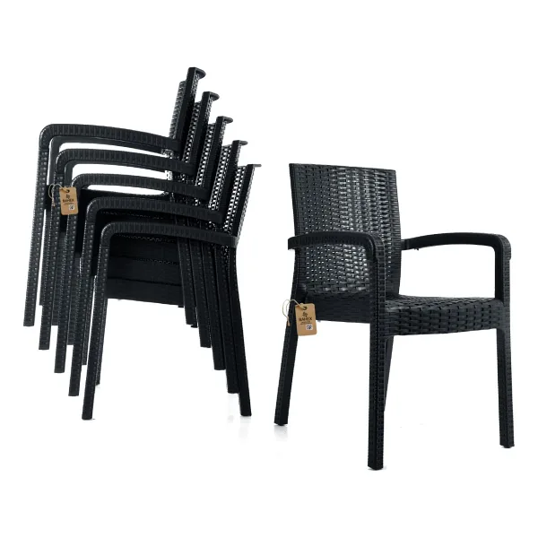 Violet Rattan Sandalye Kollu Koltuk 6 Kişilik Sandalye Seti Bahçe Balkon Teras Sandalyesi - Antrasit