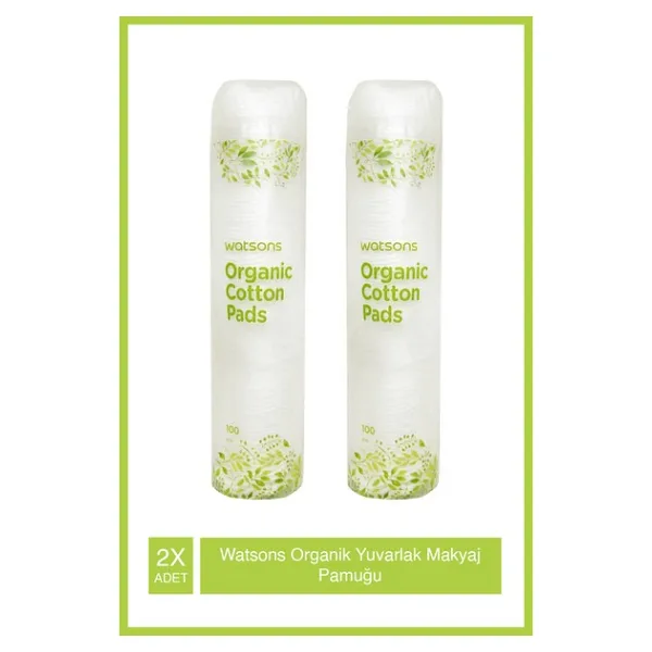 Watsons Organik Yuvarlak Makyaj Pamuğu - Cilt Dostu, Hassas Temizlik, 2 Paket (100 Adet), Paraben İçermez