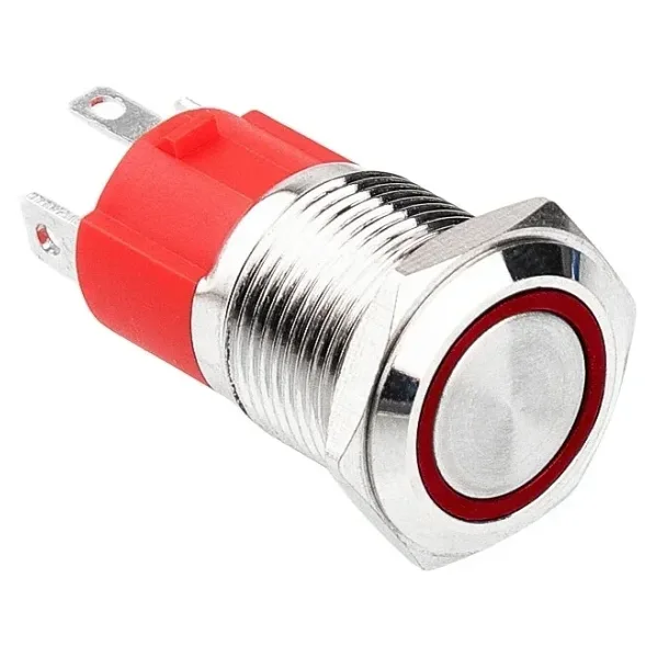 WD16D-P1Z-E 16mm Düz Anahtarlı Işıklı Metal Buton - Kırmızı