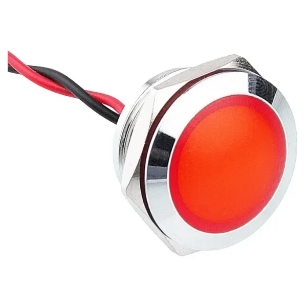 WD19L-P2 19mm 12-24V Kablolu Metal Sinyal Lambası - Kırmızı