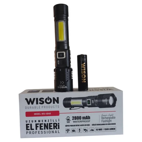 Wison WS-4848 Şarjlı El Feneri 1500 Lumen Zoomlu Mıknatıslı Profesyonel Fener