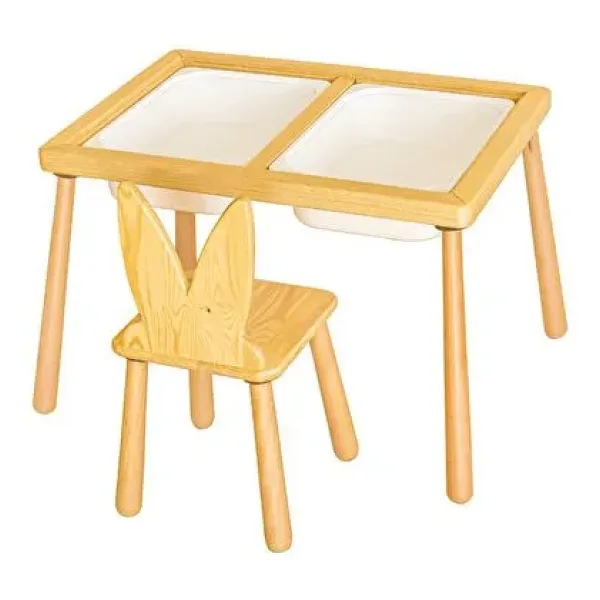 Wood & Joy Woodnjoy Duyusal Oyun Masası + 2 Sandalye