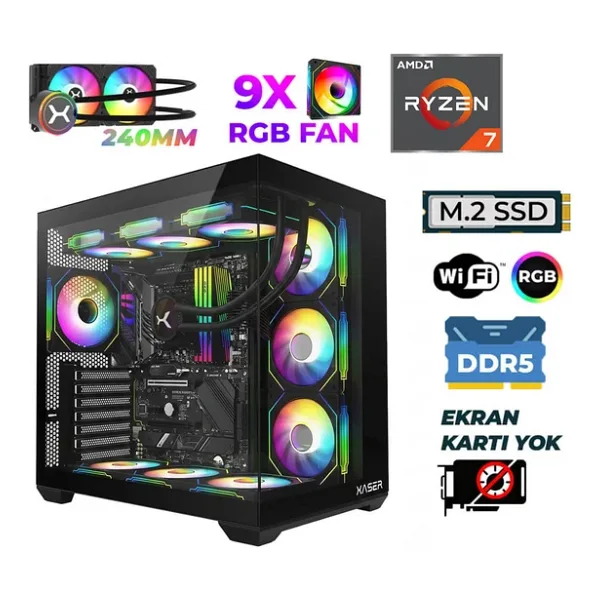 Xaser Raze X50 Ryzen 7 9700X 16Gb Ddr5 Ram 512Gb M.2 Nvme Ssd Sıvı Soğutmalı Hazır Tavsiye Sistem