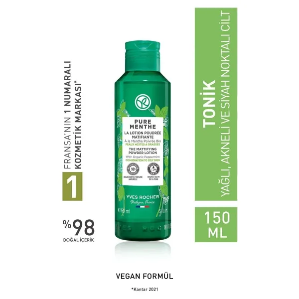 Yves Rocher Pure Menthe Anında Matlık Sağlayan Pudralı Tonik 150 ml
