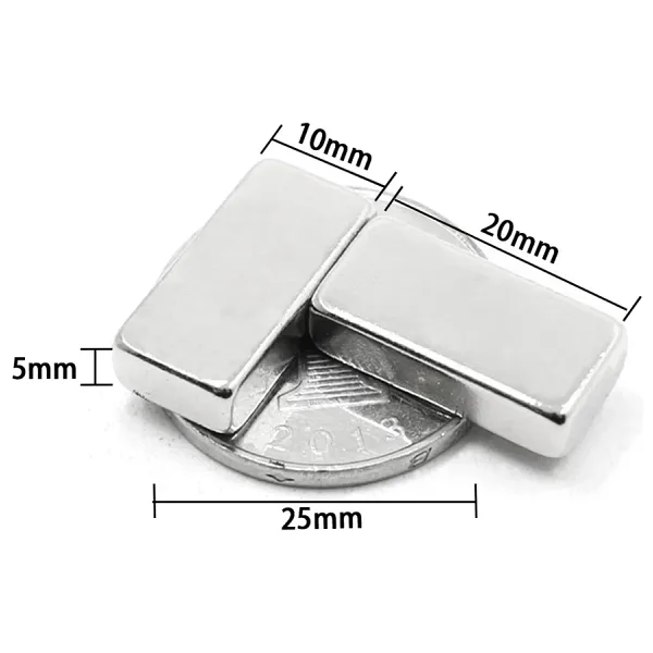 2 Adet 20X10x5 Mm Neodyum Magnet N35 Güçlü Mıknatıs Köşeli Dayanıklı Nikel Kaplama