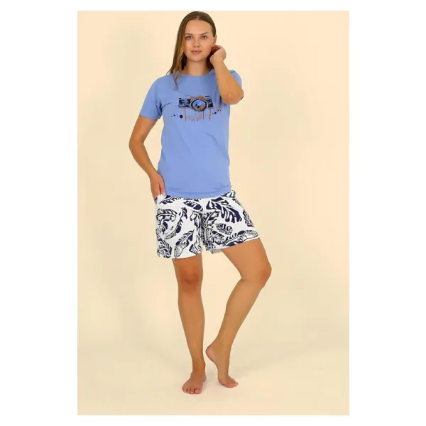 Akbeniz Kadın Şortlu Kısa Kol Penye Pijama Takımı Mavi 3622