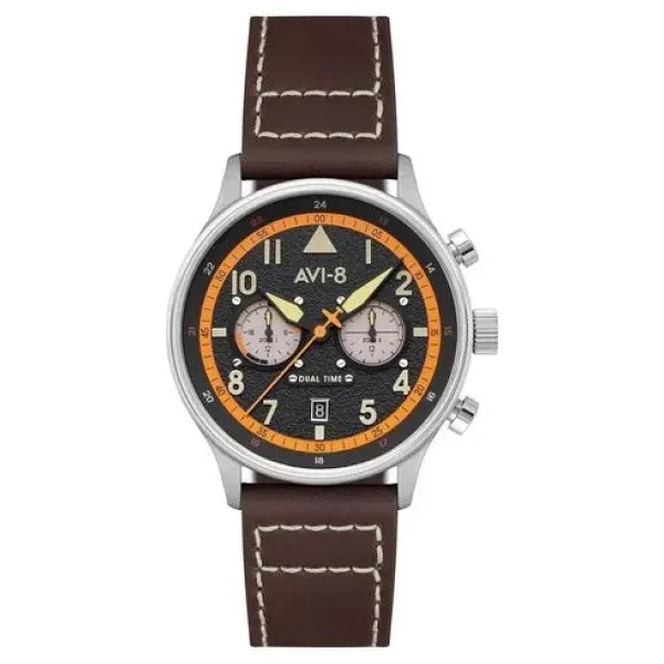 AVI-8 Hawker Hurricane Carey Dual Time AV-4088 Deri Kordon Erkek Kol Saati