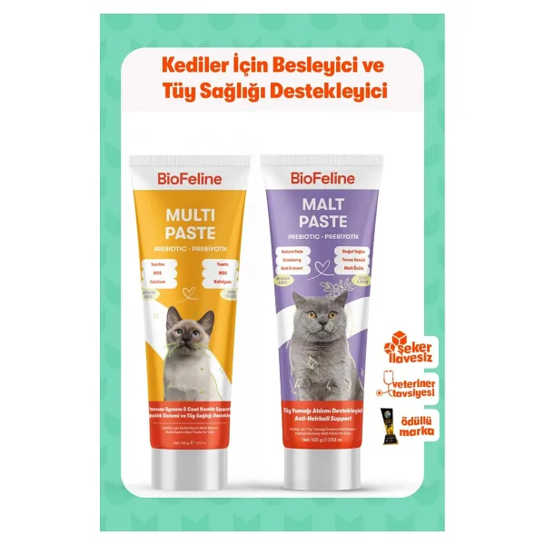 BioFeline Tüy Yumağı ve Sindirim Problemleri Azaltıcı Kediler İçin Multivitamin Malt Seti