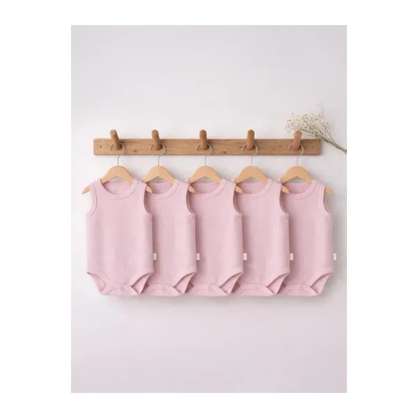 Civil Baby Organik 5 li Sıfır Kol 3-9 Ay Çıtçıtlı Badi - Pembe 3-6 Ay