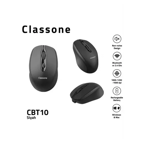 Classone CBT10 Şarjlı Sessiz Optik Kablosuz Mouse