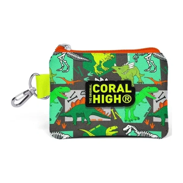 Coral High Kids Gri Yeşil Dinozor Desenli Bozuk Para Çantası 21864