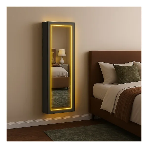 DECOBOX Paris Led Aydınlatmalı Boy Aynalı Takı Dolabı Sarı Işık