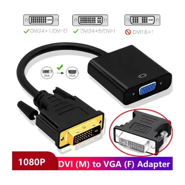 Derwell Dvı - D (24 1) To Vga Aktif Dönüştürücü Kablo (DVI-D ERKEK - VGA DİŞİ) Dvı In Vga Out Dvı Vga