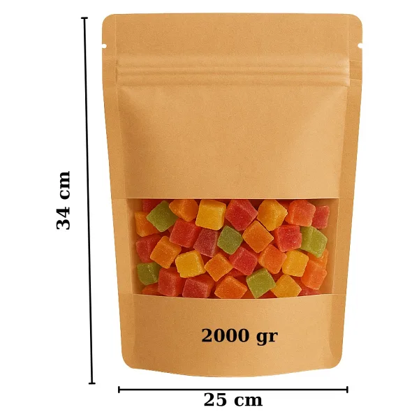 DOYPACK Kraft Pencereli Kilitli Doypack 25x34 50 Adet