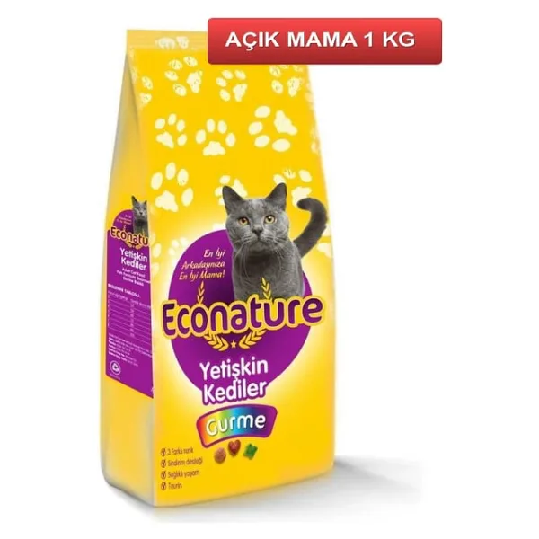 Econature Gurme 1 kg Yetişkin Kuru Kedi Maması - Açık Paket