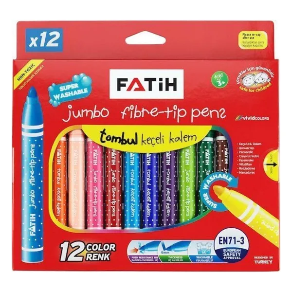 Fatih Yıkanabilir 12'li Jumbo Keçeli Kalem Seti