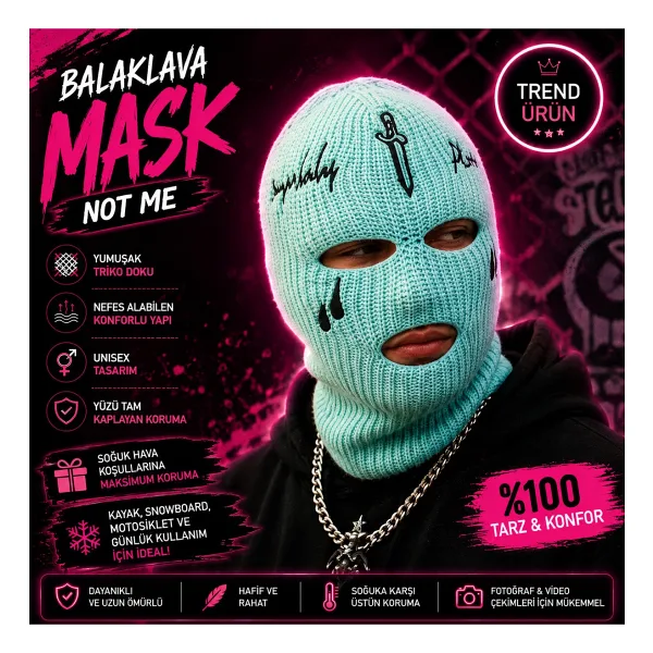 FG KONNİCHİWA Gözyaşı - Heart Kar Maskesi Balaklava RENK ALTERNATİFİ GANST HİPHOP MODEL