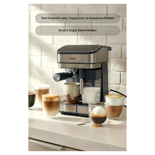 Fressi Espresso Latte Cappuccino Kahve Makinesi Otomatik Süt Tanklı 20Bar Basınçlı (4507)