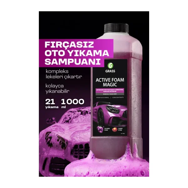 Grass Active Foam Magic 1L - Hızlı Köpüren Renk Değiştiren Fırçasız Oto Yıkama Şampuanı Tüm Araçlar İçin Araba Şampuanı Oto Temizleyici Köpük Şampuan