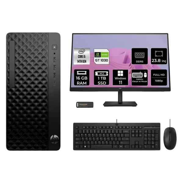 Hp Prodesk 2 Tower G1i İ5 14500 16Gb 1Tb Ssd Gt1030/4Gb W11p Masaüstü Bilgisayar + 23.8" Monitör
