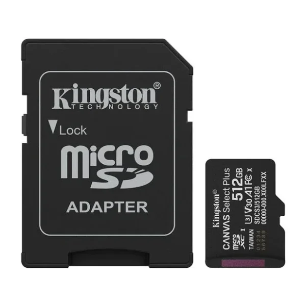 Kingston Canvas Select Plus SDCS3/512GB Class 10 UHS-I U3 A1 V30 512 GB Micro SD Kart