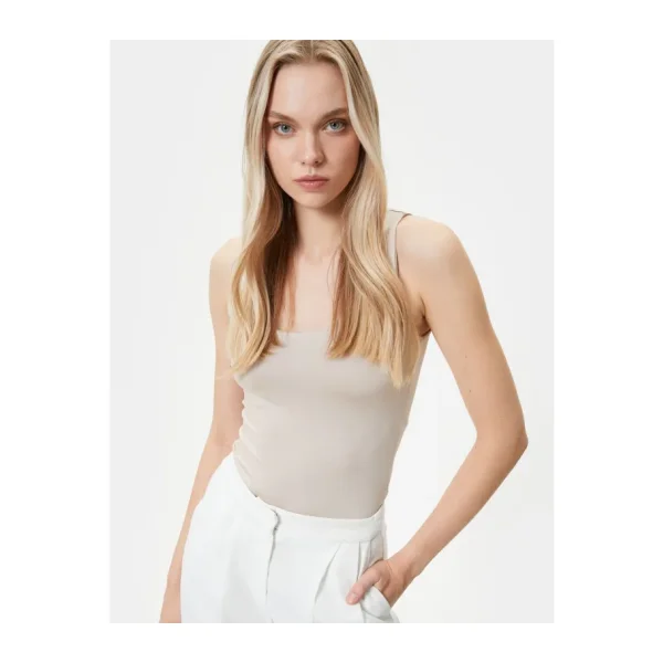 Koton Askılı Atlet Basic U Yaka Slim Fit - Ekru