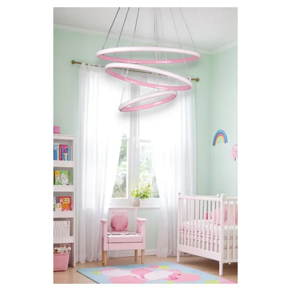 LEGACY Rings Modern Tasarım Pembe Renk - Yatak Odası - Salon -Çocuk Odası - Mutfak Beyaz Led 3 Lü Avize