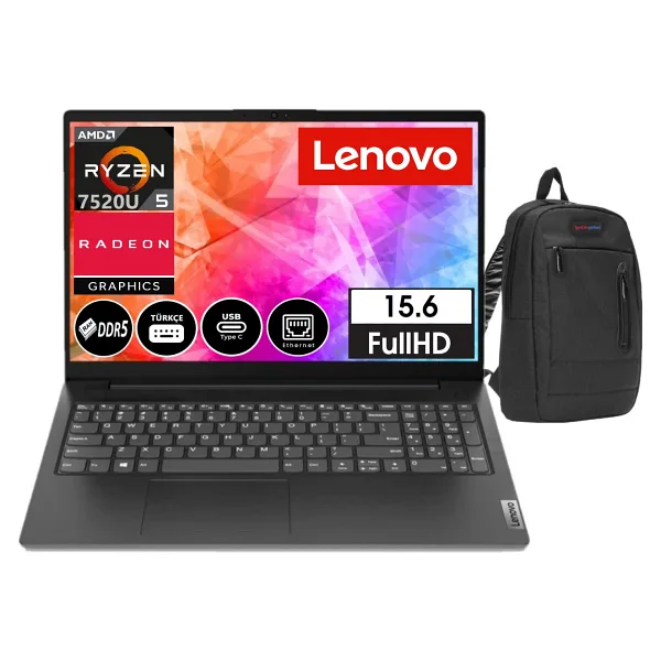 Lenovo V15 Gen4 Amn Ryzen5 7520U 16GB Ddr5 256GB SSD 15.6" Dos Fhd Dizüstü Bilgisayar 882YU00QYTX01+ZETTAÇANTA