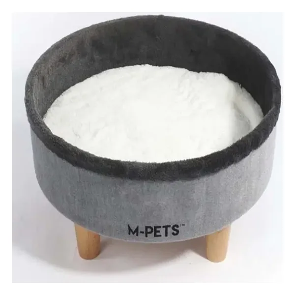 M-Pets Round Elevated 47x47x26 cm Ahşap Ayaklı Gri Kedi Yatağı