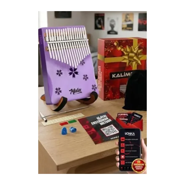 Midex KLX-870-PAK Mor Renk Yüksek Kaliteli Ahşap Kalimba 17 Tuşlu Full Set