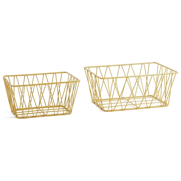 Ocean Home Textile 2'li Altın Renk Metal Sepet Set 25 X 18.5 X 10.5 / 20.5 X 15.5 X 10 Cm Altın