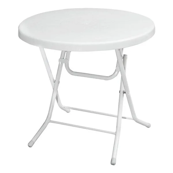 Omnipazar MT-GFM205 Rose Plastik Yuvarlak Katlanır Bahçe Balkon Masa Ø75 cm Beyaz