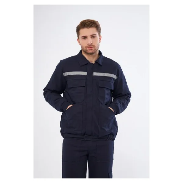 Orange Safety Mont 7/7 Gabardin %100 Pamuk Reflektörlü Kapitoneli Kışlık Lacivert - XL