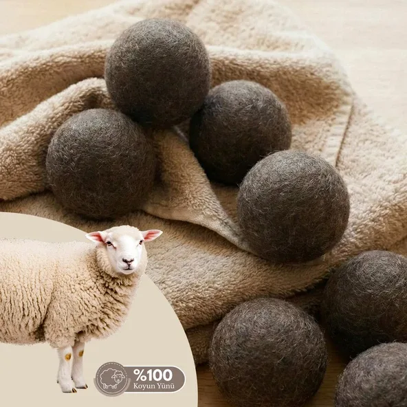 Reyo %100 Saf Yün Kurutma Makinesi Topu 6'lı Set - L Boy Kahverengi - Kimyasalsız Doğal Yumuşatıcı ve Antistatik Etki