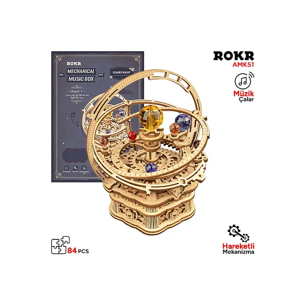 Rokr AMK51 Müzik Kutusu Starry Night Music Box Hareketli Ahşap Maket