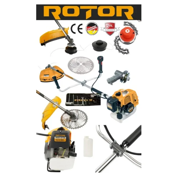 Rotor Profesyonel Yan Tırpan 2.1 HP Benzinli 52 cc, Ot Çalı Çim Biçme Makinası